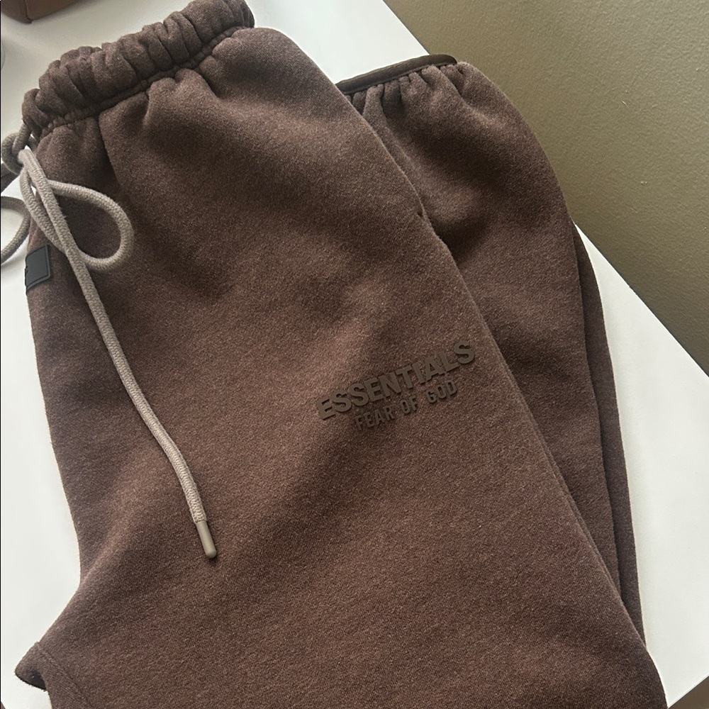 Essentials Brown Embossed Logo Sweatpants